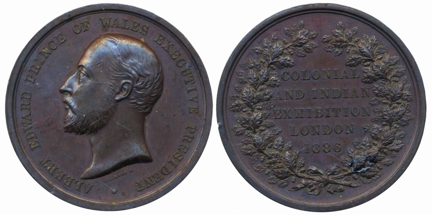 Colonial and Indian Exhibition London Medal, Copper, 81.26g, 1886, Obv: Bust of Albert Edw