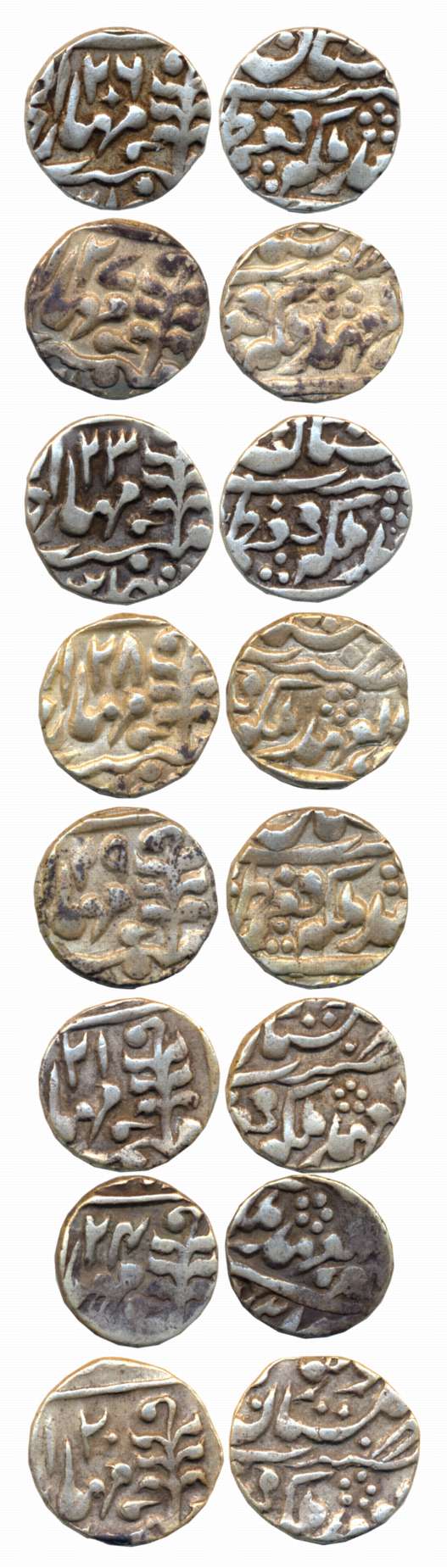Jaipur, Madho Singh II, Silver 1/4 Rupees (8), Sawai Jaipur Mint, RY 20, 21, 23, 24, 26, 2