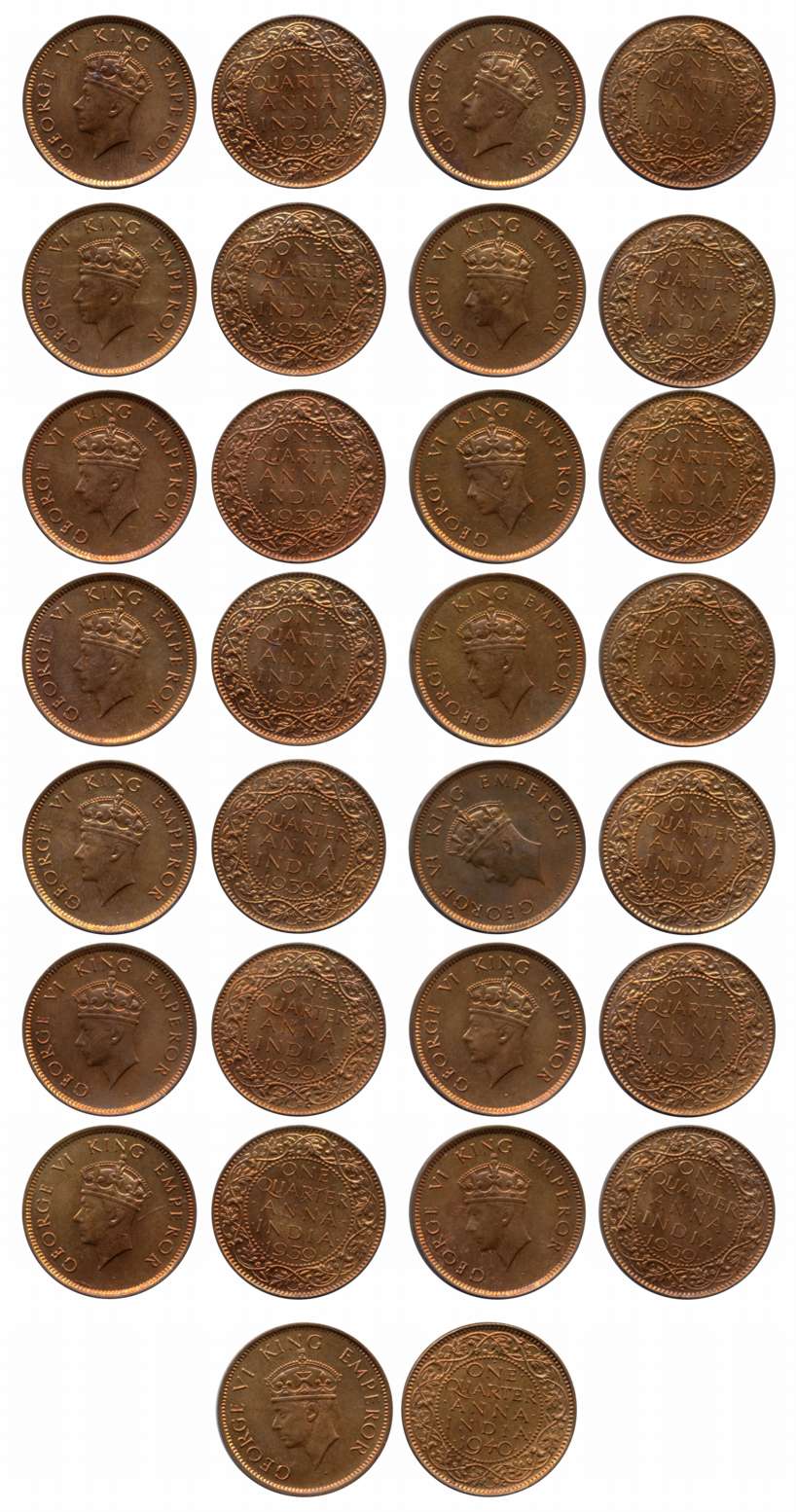 George VI, Copper 1/4 Anna (15), 1939 (14), 1940 (1). About uncirculated to brilliant unci