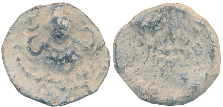 Post Guptas, Lead, 2.92g, Obv: Seated Garuda with wings open and facing, Rev: Unidentified