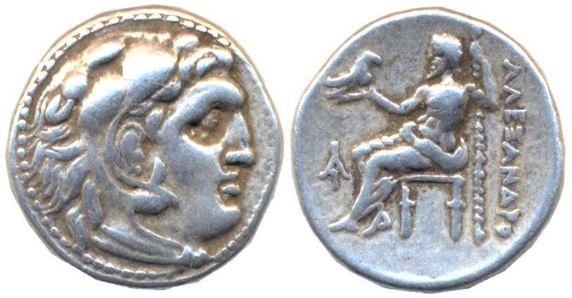 Kingdom of Macedonia, Alexander III, Silver Drachma, 4.26g, Obv: Head of young Herakles to