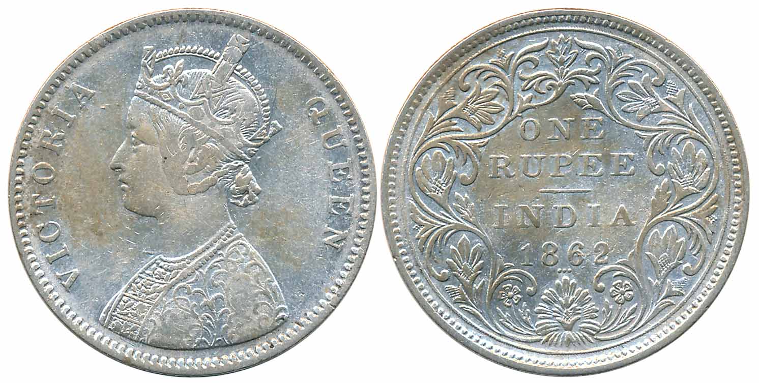 Victoria Queen, Silver Rupee, 1862-A/II-0/3, Very fine +, Very rare.