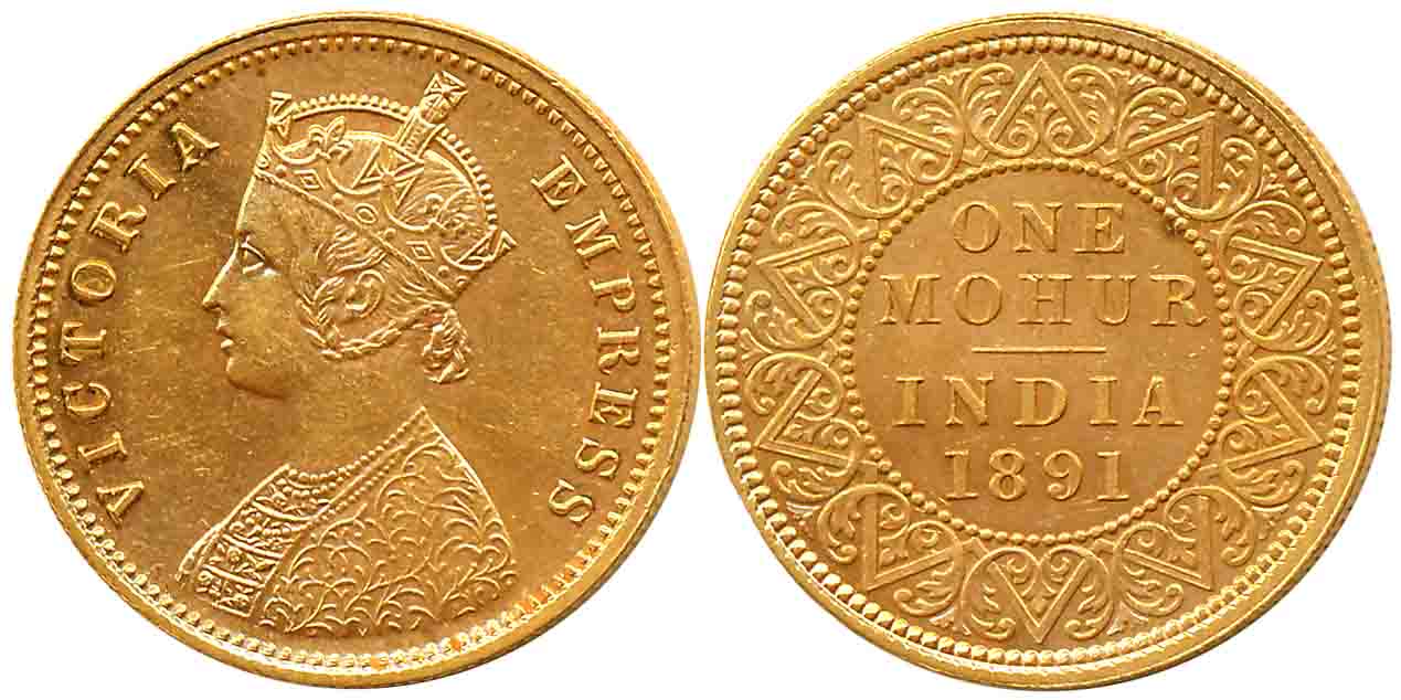 Victoria Empress, Gold Mohur, 11.67g, 1891, Calcutta Mint, Obv: Crowned & robed bust to le