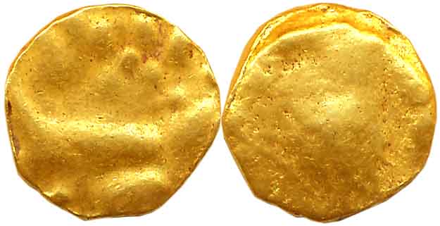 Chalukyas of Kalyan, Gold Varaha, 3.96g, Obv: Temple/ Chariot, Rev: Floral motif (Mitch# 2