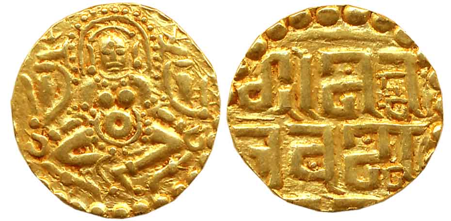 Paramaras of Malwa, Nara Varman, Gold 4 1/2 Masha, 4.02g, Obv: Goddess Lakshmi seated, Rev