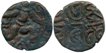 Chandellas of Jejakabhukti, Jayavarman, Copper, 2.52g, Obv: Hanuman / warrior running to r