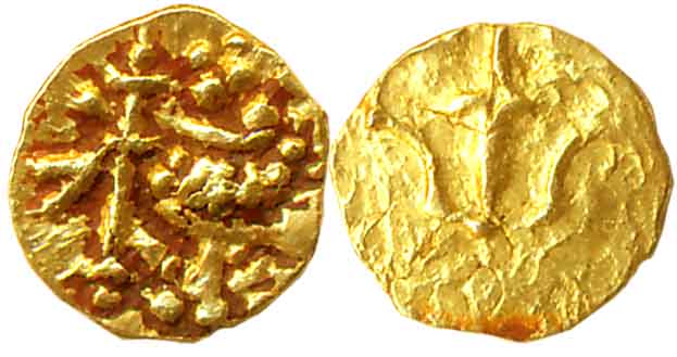 Kadambas of Goa, Attributable to Sivachittha, Gold 1/4 Fanam, 0.09g, Obv: Lion facing left