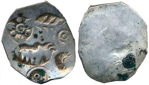 Punch Marked, Attributed to Magadha Janapada, Silver Karshapana, 3.24g, Uniface, Five symb