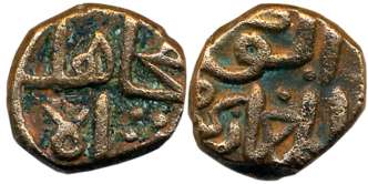 Ala al din Mujahid Shah, Copper Falus, 3.50g, Obv: abu’l mughazi, Rev: Mujahid Shah (G&G# 
