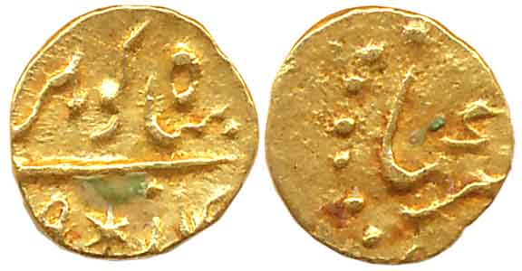 Shah Alam II, Gold 1/2 Fanam, 0.17g, Karpa Mint, in the name of Shah Ali Gauhar. Very fine