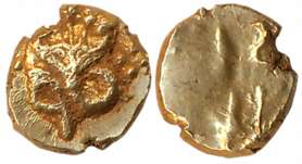 Venkatgiri, Gold Fanam, 0.37g, Obv: “Five hooded Cobra Snake”, Rev: Devnagari legend “Qile