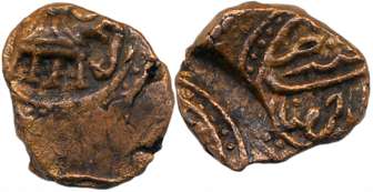 Tipu Sultan, Copper 1/4 Paisa, 2.77g, Error- Double struck on reverse. Very fine, rare.