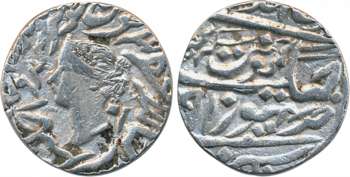 Jaswant Singh, Silver Rupee, 11.08g, Bharatpur Mint, Obv: Portrait of Queen Victoria to le