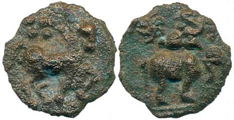 City State, Suktimati, Vatsa / Chedi Region, Copper Fractional Unit, 3.37g, Obv: Horse sta