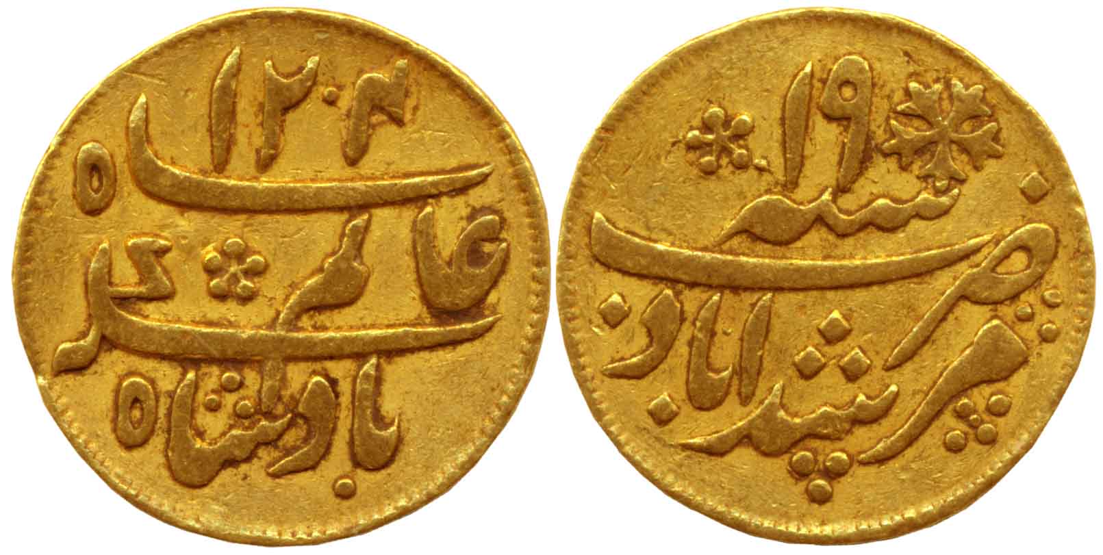 Murshidabad, Gold 1/4 Mohur, 3.06g, Calcutta Mint, in the name of Shah Alam II, AH 1204/ R