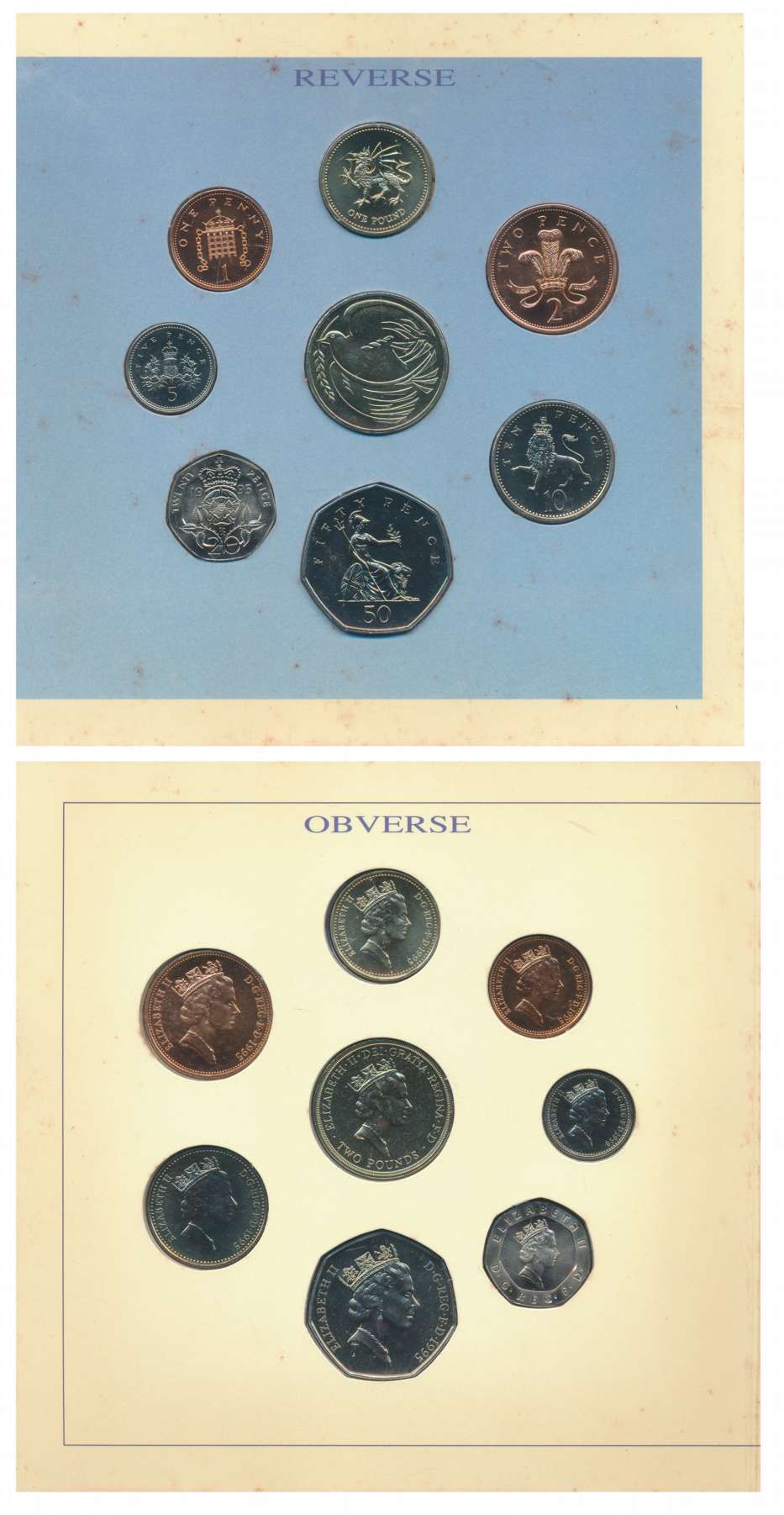 United Kingdom, Uncirculated Set of 8 coins, 1995, “End of the War”, Pence 50, 20, 10. 5, 