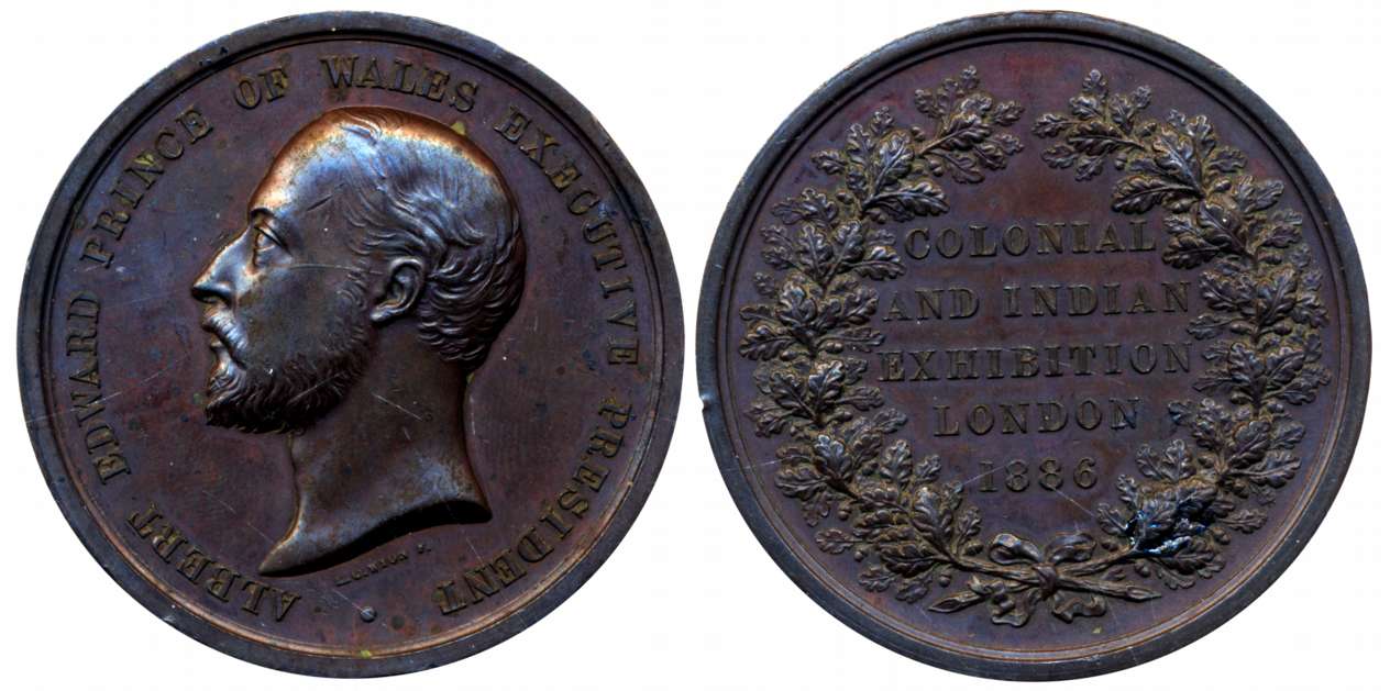 Colonial and Indian Exhibition London Medal, Copper, 81.26g, 1886, Obv: Bust of Albert Edw