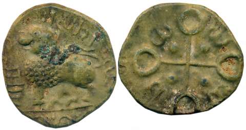 Satavahanas, Siri Satakarni, Alloyed Copper, 3.90g, “Junnar Lion” Type, Obv: Lion standing