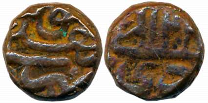Akbar, Copper Damri, 2.49g, Delhi Mint, Ilahi Year 4X (KM# 11.1). Very fine.
