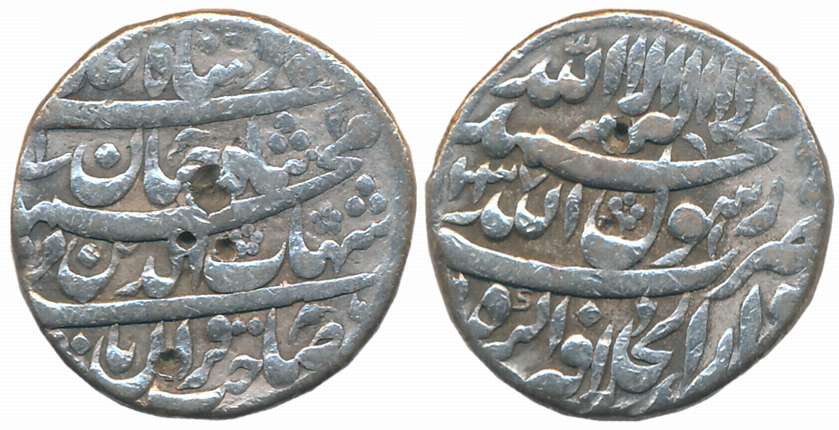 Shah Jahan, Silver Rupee, 11.28g, Dar ul Khilafat Agra Mint, AH 1037 (KM# 222.1). Very fin