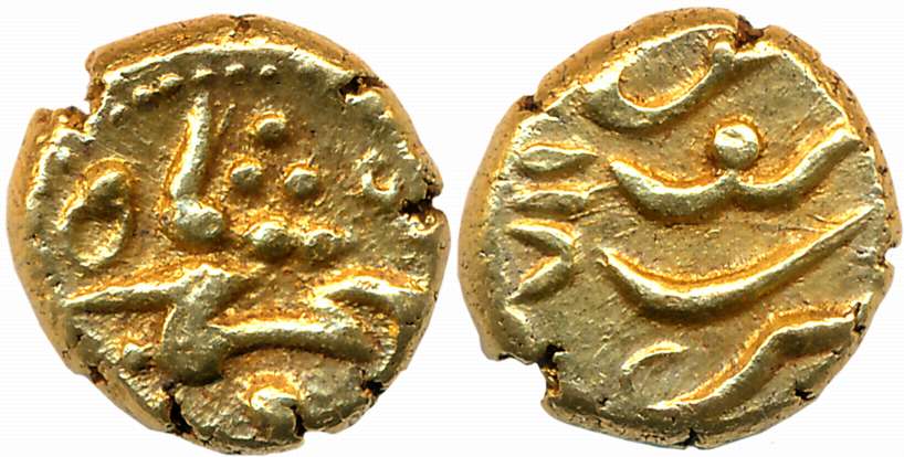 Muhammad Shah, Gold Pagoda, 2.74g, Guti Mint, AH 11(6)8 (KM# E440.2). Very fine, scarce.