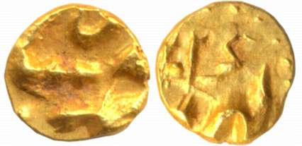 Muhammad Shah, Gold 1/2 Fanam, 0.19g, Karpa Mint. Complete Mint name on reverse (KM# C440.