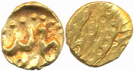 Muhammad Shah, Gold 1/2 Fanam, 0.19g, Karpa Mint (KM# C440.1). Very fine+.