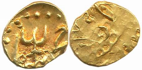 Muhammad Shah, Gold 1/2 Fanam, 0.19g, Karpa Mint (KM# C440.1). Very fine+.