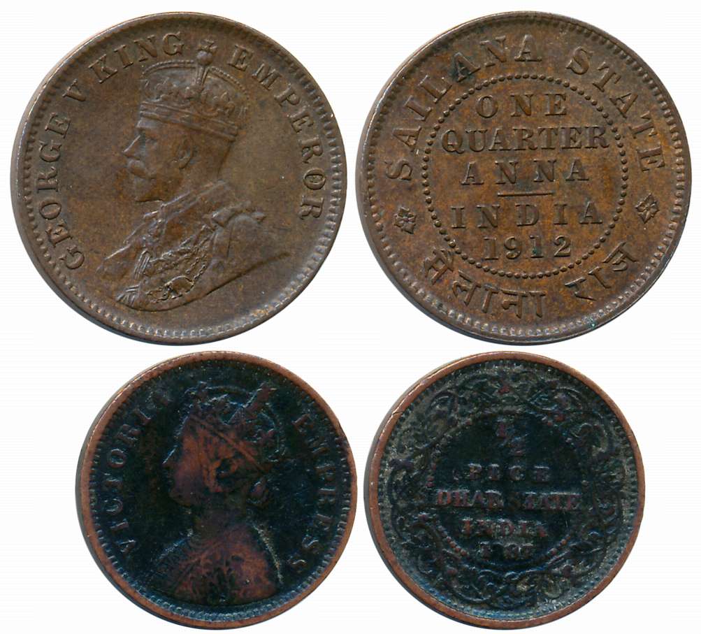 Copper (2), Dhar, Jaswant Rao, 1/2 Piece, 4.90g, 1887, with the name of Queen Victoria (KM
