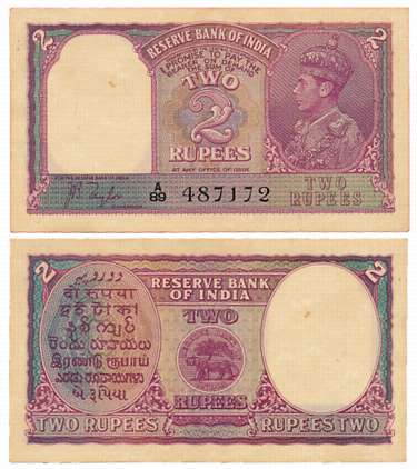 George VI, Rupees 2, Type 2, Signed J.B. Taylor, Prefix A/89, Serial Number in Black (Jhun