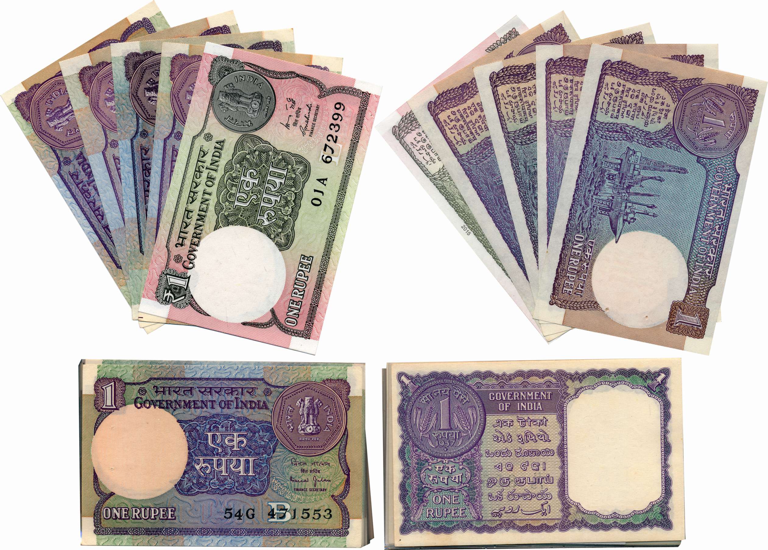Rupees 1 (57), Signature set 56 different signature of Pre 1994 & 1 Note of British issue.