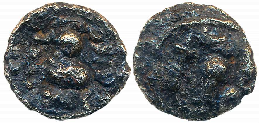 Maharashtra / Khandesh region, Uninscribed, Alloyed Copper, 0.79g, “Vishnukundin- Bull” ty
