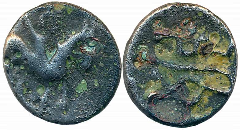 Western Maharashtra/ Marathwada, Unattributed, Alloyed Copper, 0.60g, “Horseman” type, Obv