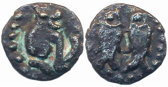 Imperial Cholas, Rajendra Chola, Silver 1/4 Fanam, 0.13g, Obv: Tiger seated facing right w
