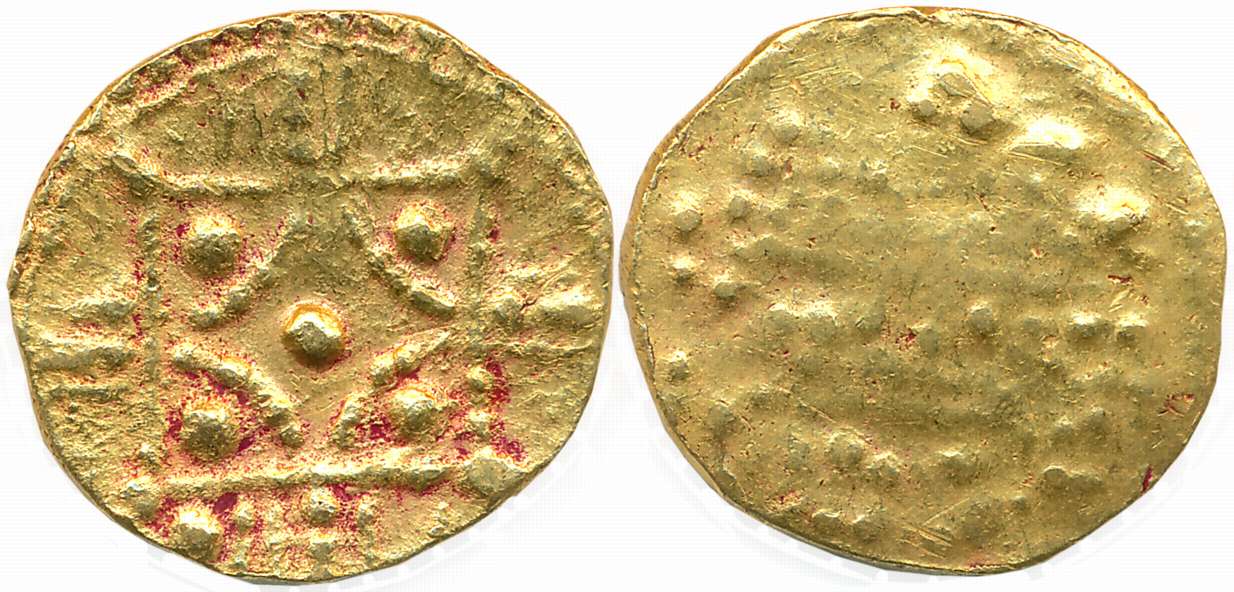 Chalukyas of Kalyani, Gold Varaha, 4.38g, Uniface, Square shape Lotus with dots in outer s