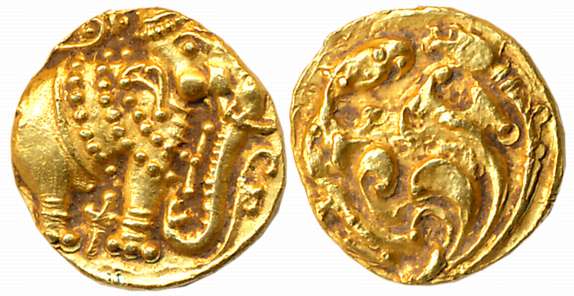 Western Gangas, Gold Gajapati Varaha, 3.79g, Obv: An ornate Elephant standing to right, Ka
