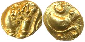 Western Gangas, Gold Gajapati Fanam, 0.37g, Obv: An ornate Elephant standing to right, Rev