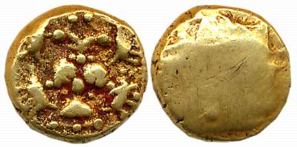 Vijaynagar Empire, Achyutadevaraya, Gold Varaha, 3.38g, “Gandabherunda” type, Obv: Two hea