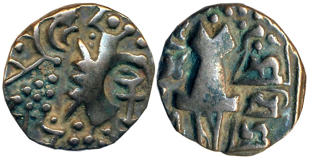 Karkotakas of Kashmir, Vigrahatunga, Debased Gold Dinar, 7.64g, Obv: Crude representation 