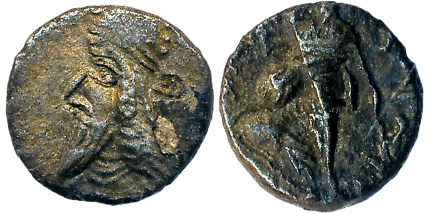 Kingdom of Persis, unattributed Silver Hemidrachm of late type, 0.45g. Obv: Diademed and b