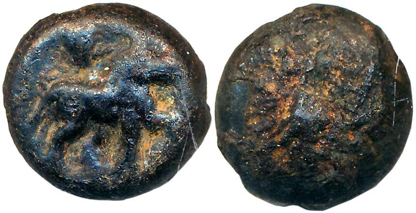 Pre Satavahana, Vidarbha, Pauni region, Uninscribed Cast Copper, 5.42g, Obv: Bull walking 