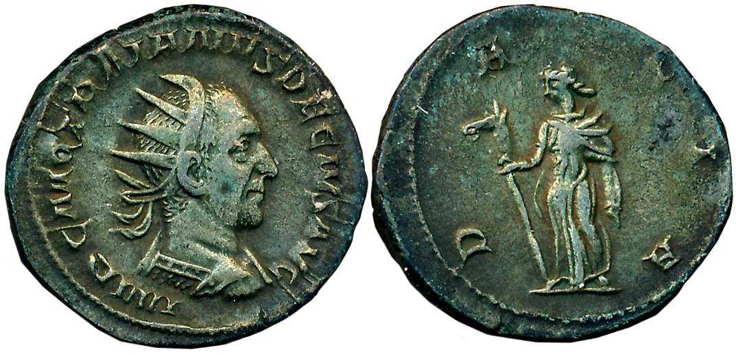 Roman, Trajan Decius, Silver Antoninianus, 4.41g, Obv: Radiate, draped and cuirassed bust 