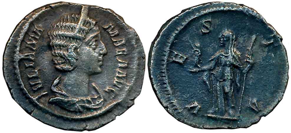 Roman, Julia Mamaea, Silver Denarius, 2.62g, Obv: Diademed and draped bust to right, Rev: 