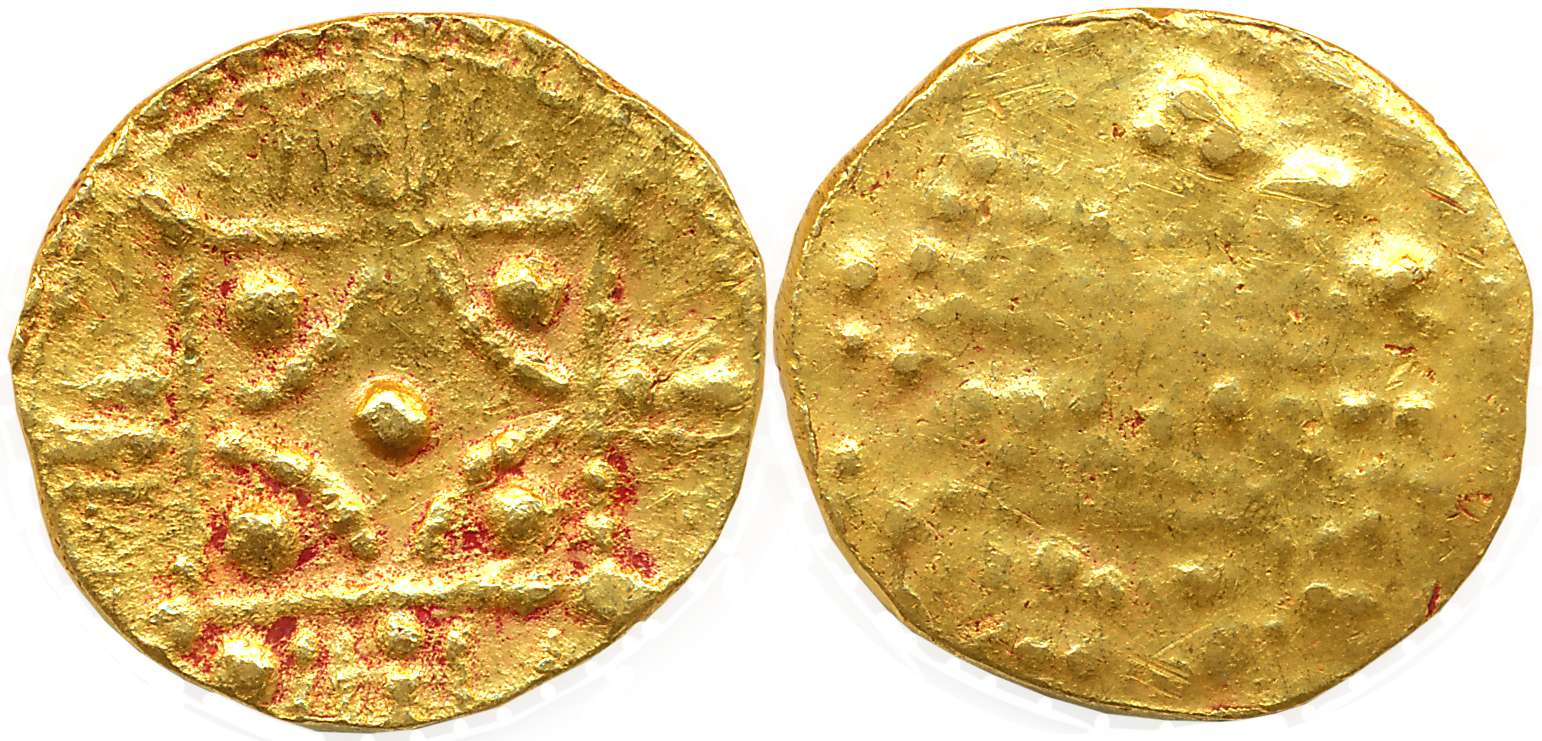 Chalukyas of Kalyani, Gold Varaha, 4.38g, Uniface, Square shape Lotus with dots in outer s