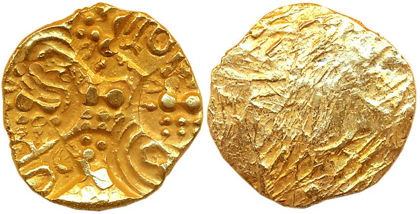 Chalukyas of Kalyani, Jayasimha II Jagadekamalla, Gold Gadyana, 3.50g, Obv: Nine punches –