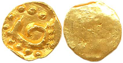 Later Cholas of Tamilnadu, Fractional Gold Coin, 0.06g, Uniface, “ma” in Grantha Tamil on 