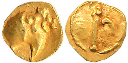 Feudatories of Chalukyas / Gangas, Gold 1/4 Fanam or Haga, 0.08g, “Elephant” type, Obv: El