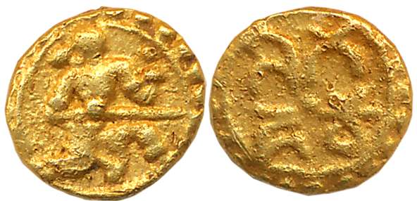 Feudatories of Kalachuris of Kalyani, Barma- Bhupala of Torgal, Gold Fanam, 0.37g, Obv: Wa