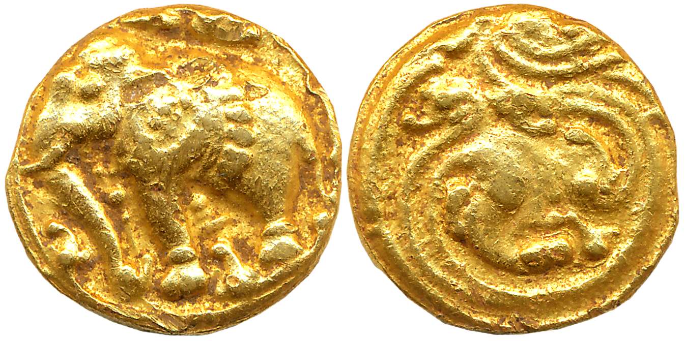 Western Gangas, Gold Gajapati Gadyana, 3.91g, Obv: An ornate Elephant standing to left, Re