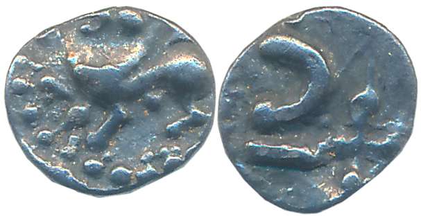Kadambas of Goa, anonymous, Silver Tara- 1 1/4 Visa, 0.15g, Obv: Roaring Lion facing left,